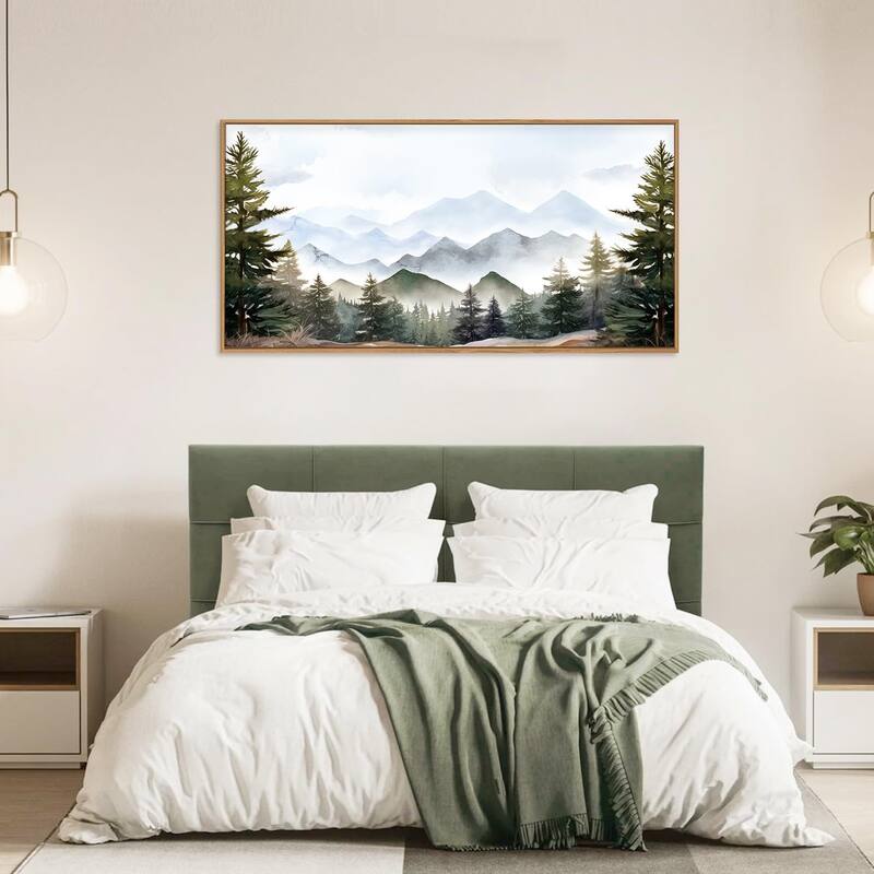 Misty Forest Wall Decor, Green Pine Tree, Nature Widerness Landscape