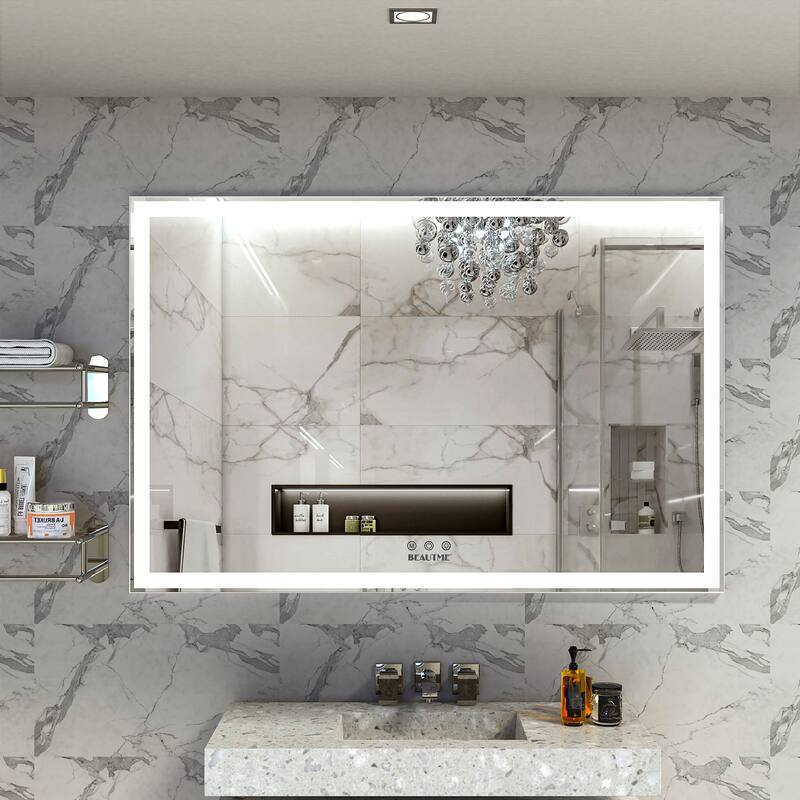 Oversized LED Bathroom Wall Mounted Mirror with Advanced Features and Aluminium Frame - Silver