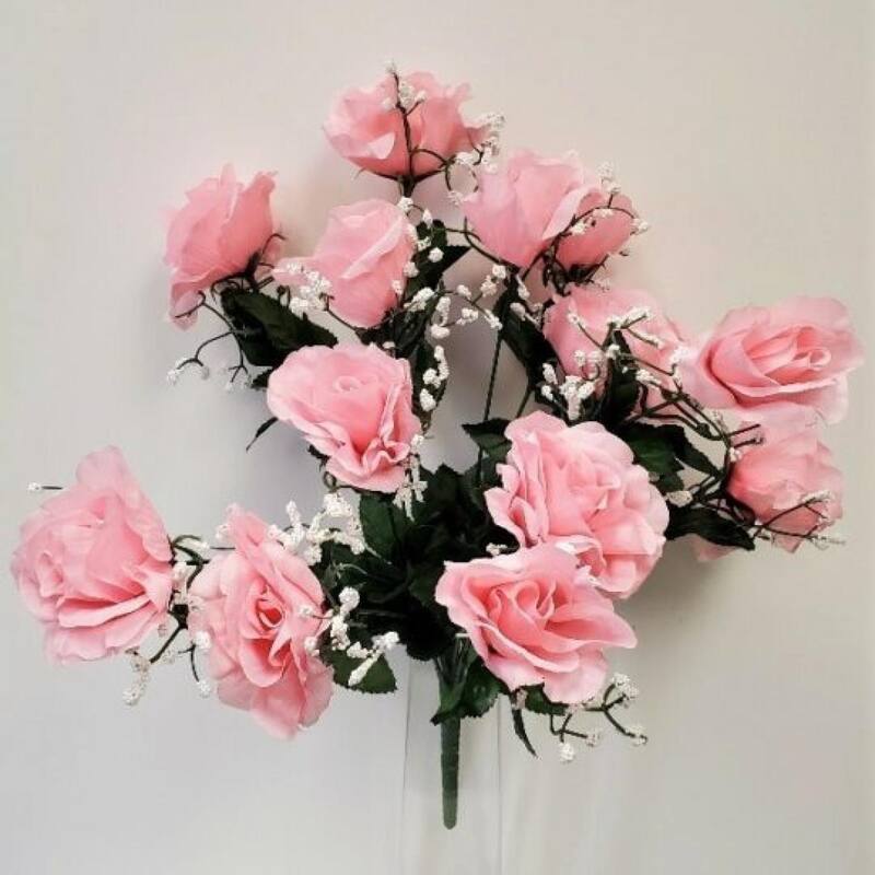 Light Pink Open Rose Bush Artificial Flower