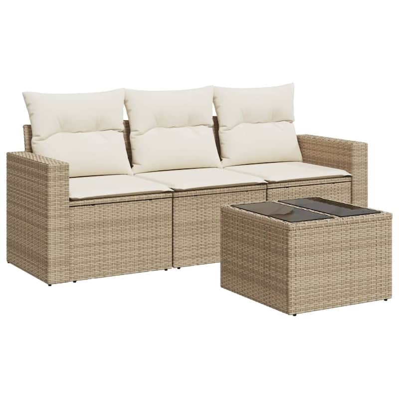 vidaXL Garden Sofa Set Beige PE Rattan, Powder-Coated Steel, Tempered Glass - 21.7 x 21.7 x 14.6