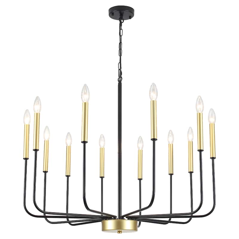 12-Light Rustic Candle Chandelier for Dining Room Living Room - W32.08" x H70.07" - N/A