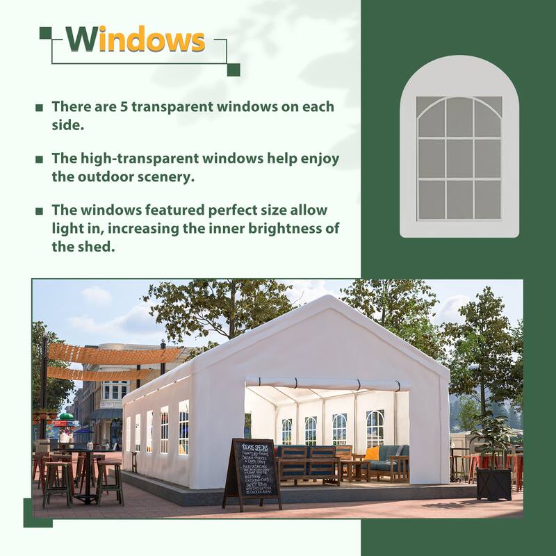Large White Event Canopy Tent with Zipper Doors and Waterproof PE Cover for Backyard or Gatherings