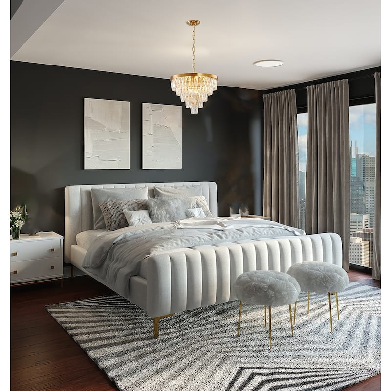 12-Light Gold Metal Chandelier With Clear Crystals - N/A