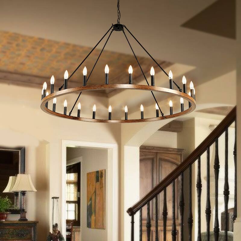 16-Light Black Wagon Wheel Chandelier Farmhouse Chandelier Diam 43-inch Large Round Pendant Light Fixture