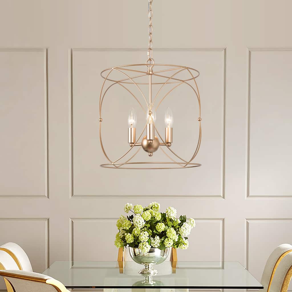 Holla Modern Farmhouse Chandelier Champagne Bronze Lantern Metal Pendant for Kitchen Island - D13" X H 14"