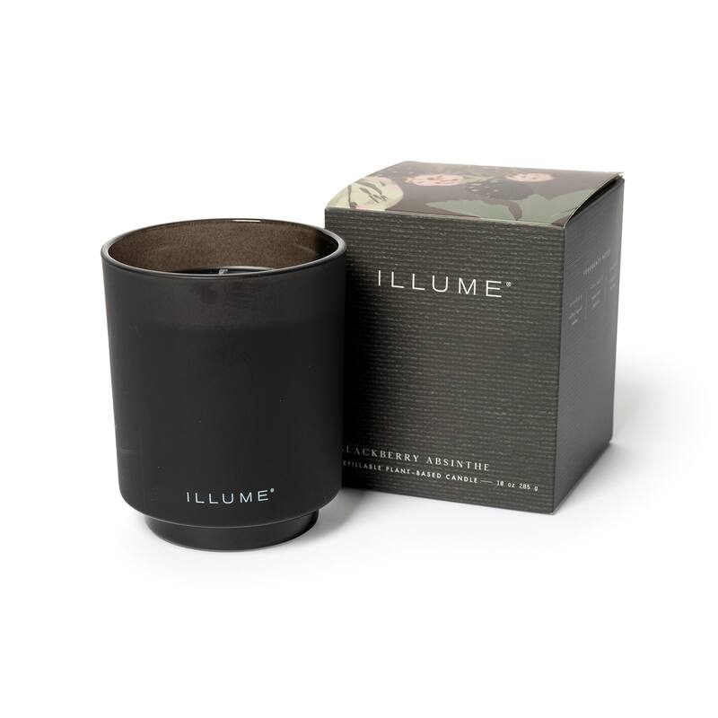 ILLUME Beautifully Done Baltic Glass Candle, Blackberry Absinthe - Refillable Boxed Glass
