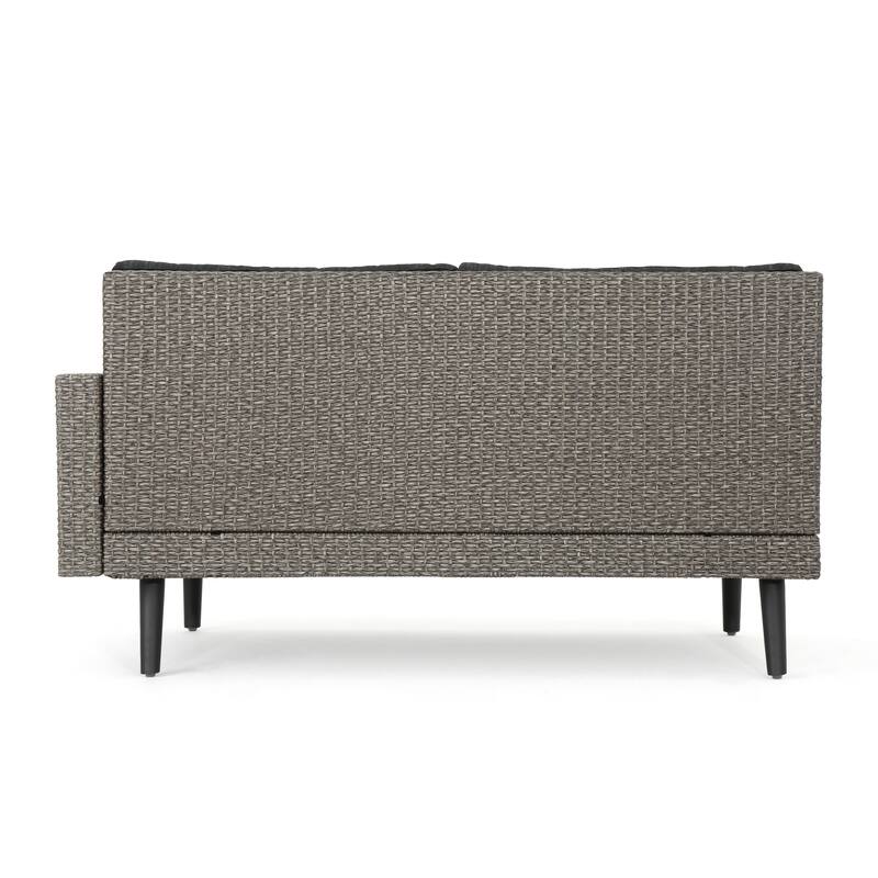 Roomfitters Outdoor Corner Sofa & Table Set, All-Weather Wicker Patio Lounge, Gray