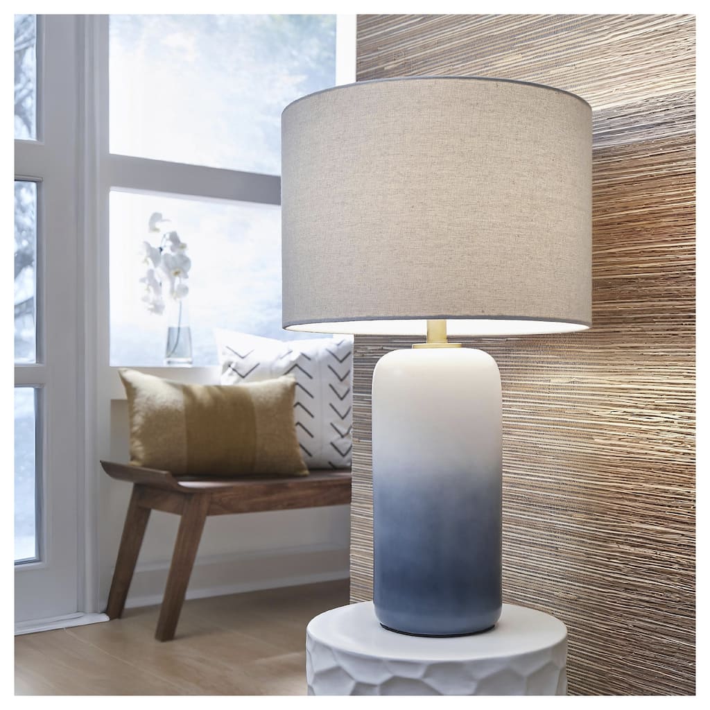 Ashley Furniture Lemrich White & Teal Ceramic Table Lamp - 15"W x 15"D x 26"H