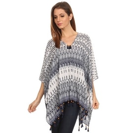 Shop Womens Pullover Lightweight Poncho with Wooden Beaded Tassels ...