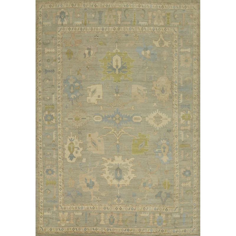 Vegetable Dye Wool Oushak Turkish Large Rug, Floral Geometric Carpet - 14' 6'' X 12' 3''