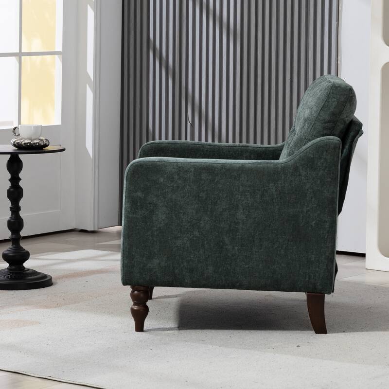 Chenille Accent Armchair, Upholstered Lounge Chair with USB Port, Single Sofa Chair with Wooden Legs & Side Storage