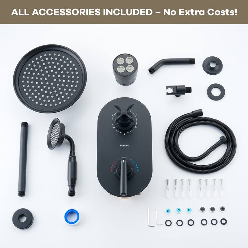 Thermostatic Shower System with 9 in. Rain Shower Head, 4 in. Wall Mount Shower and Handheld Shower, 3-Spray Shower Faucet Set