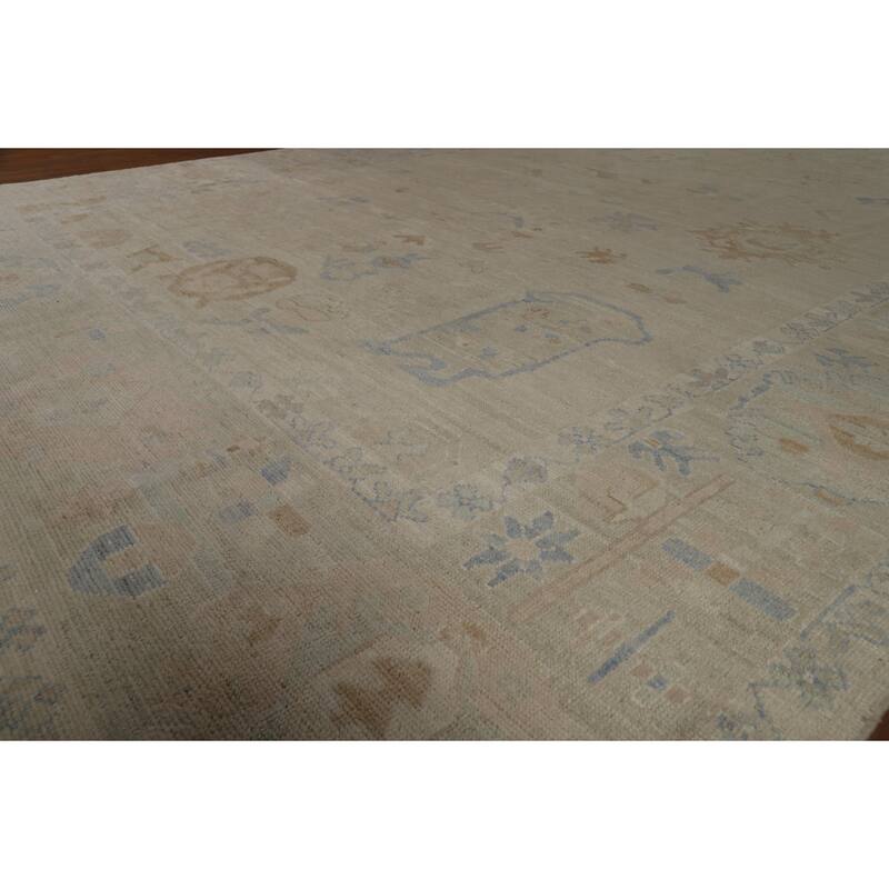 Vegetable Dye Beige Oushak Turkish Rug Hand-Knotted Wool Carpet - 9'1" x 12'1"