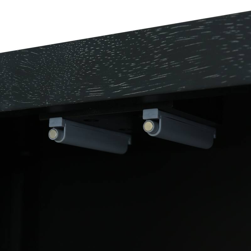 Bohemian Style Rattan Buffet Storage Cabinet with 3-Position Adjustable Shelves and Solid Wood Frame, for Dining Room, Black