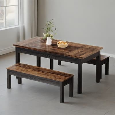 Space-Saving 3-Piece Farmhouse Dining Table Set with 2 Benches for Kitchen and Dining Room