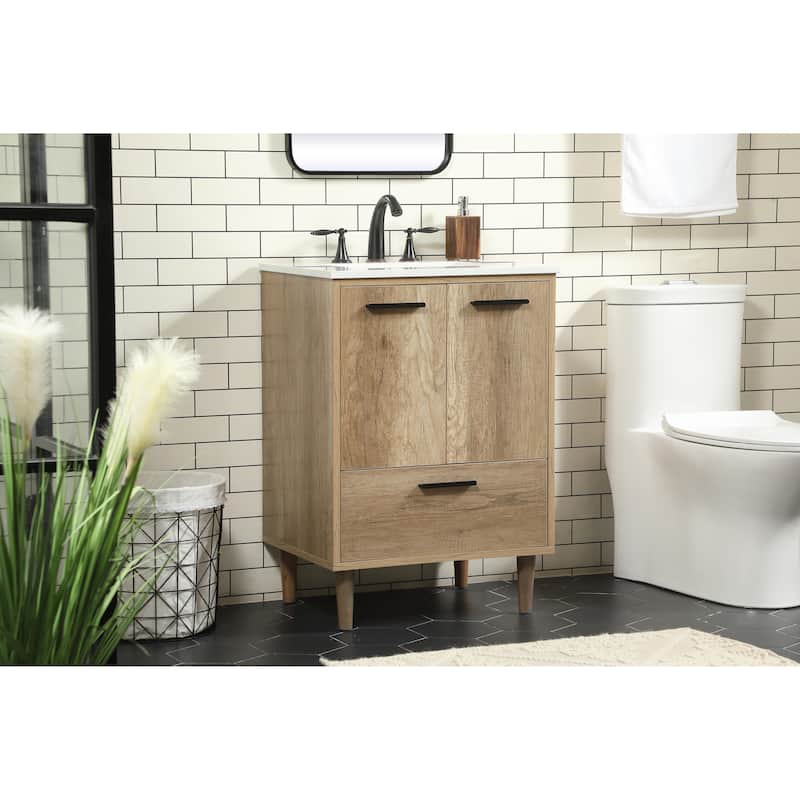 Space 24 - 30 Inch Single Bathroom Vanity - Natural Oak - 24 Inches
