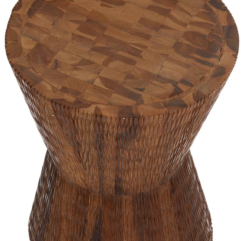 Timeless Brown Teak Wood Intricately Carved Accent Table