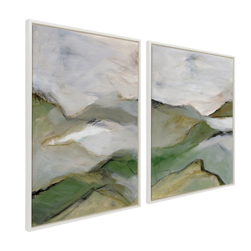 Kate and Laurel Sylvie Beaded Whispers of the Hills 1 and 2 Framed Canvas Art Set by Nikita Jariwala - 2 Piece Set 28x38 - White