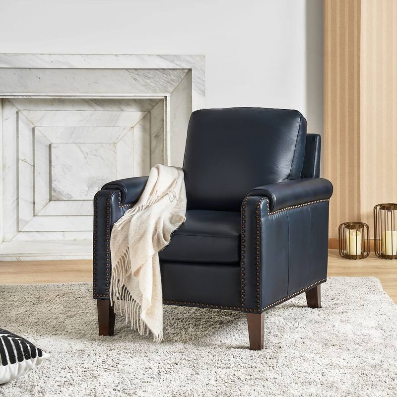 Kunz Transitional Genuine Leather Armchair with Removable Cushion and Nailhead Trims by HULALA HOME