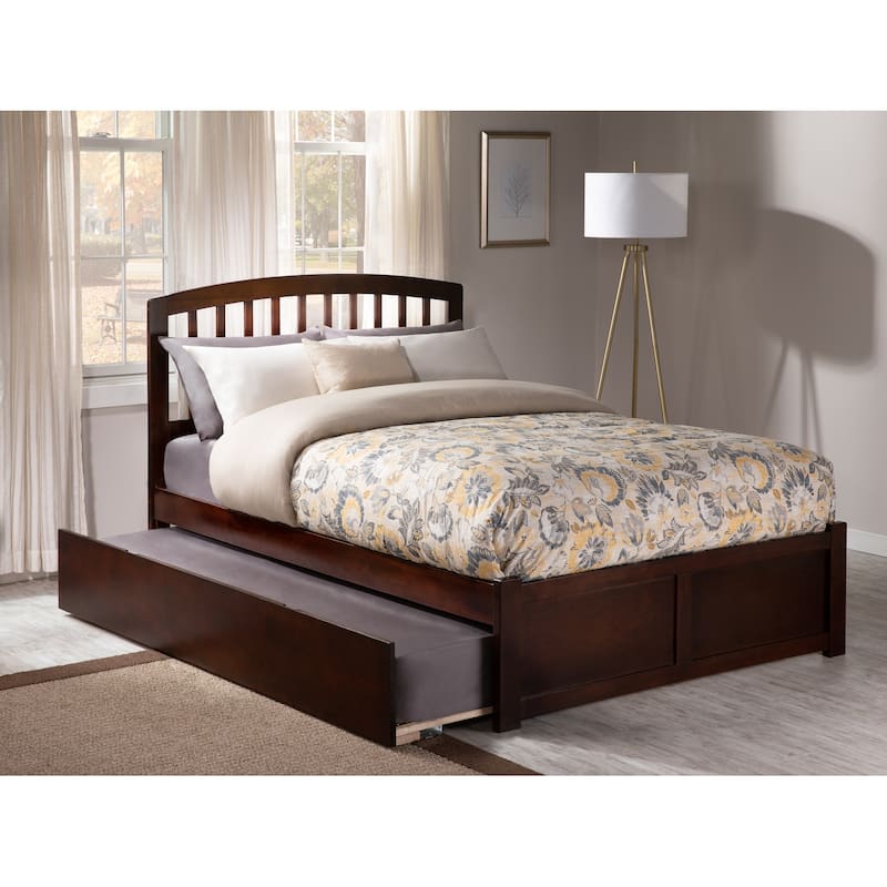 Richmond Full Solid Wood Platform Bed with Footboard & Full Trundle - Walnut