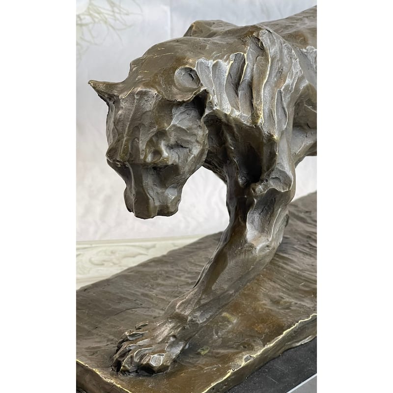 African Lioness Wildlife Animal Bronze Statue Marble Figure Art Decor