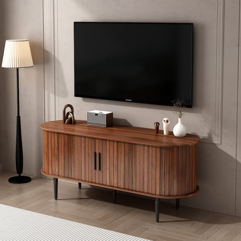 Tv Stand, 47" Modern Tv Console Table With Storage Compartment And Sliding Door, Gaming Entertainment Center With Cabinet