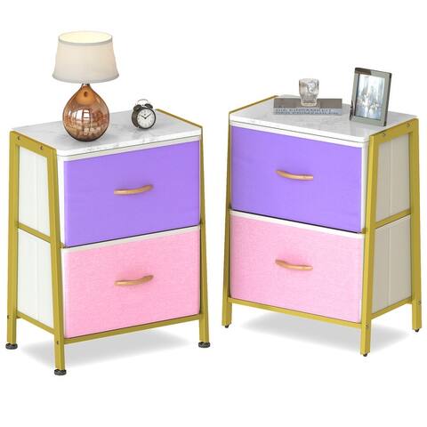 2 Drawer Nightstand, Modern End Table, Set of 2
