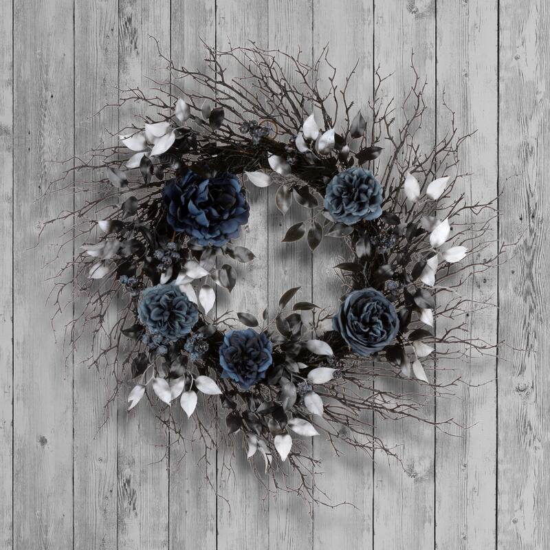 National Tree Company 24" Artificial Deadwood and Roses Wreath - 2 ft