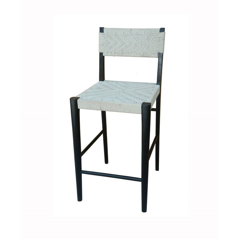 Cero 29 Inch Barstool Chair Set of 2, Wood, Cotton Woven, Black, Gray