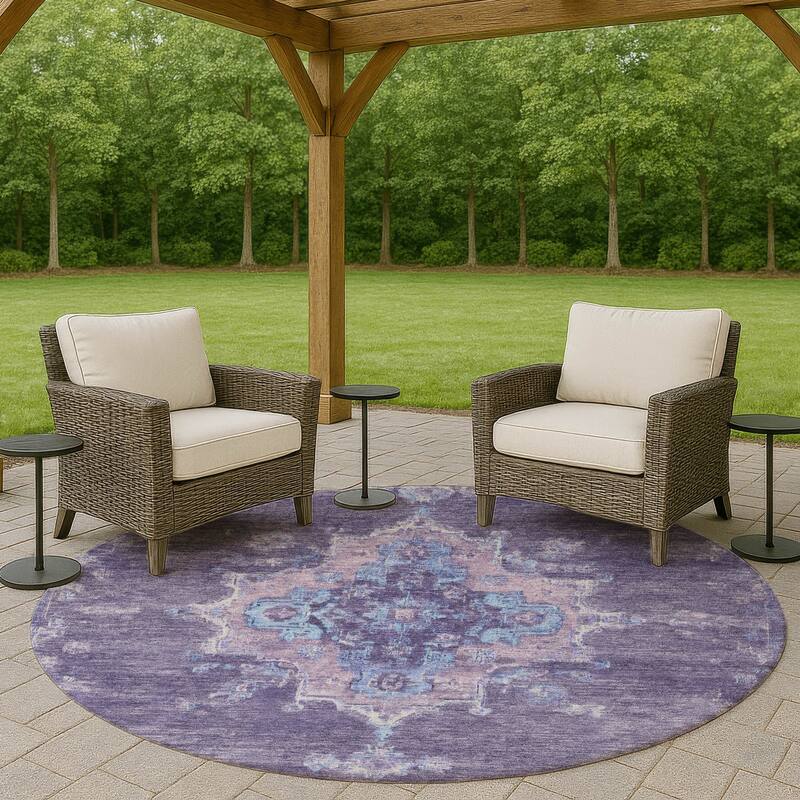 Machine Washable Indoor/ Outdoor Traditional Tabriz Chantille Rug - Purple - 8' x 8'