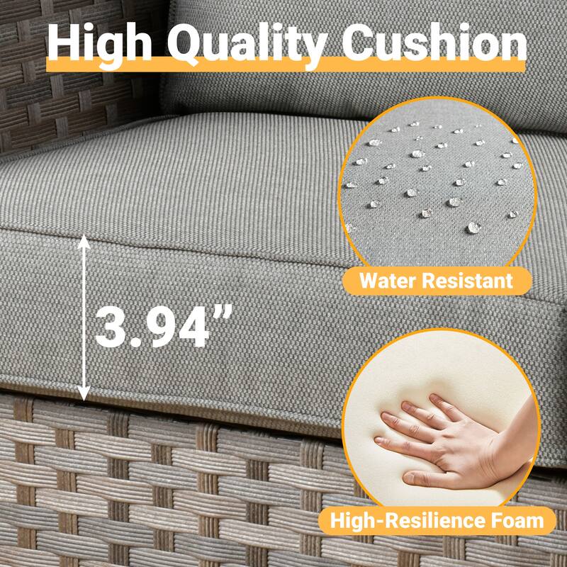 HOOOWOOO 10-piece Rattan Wicker Sectional Sofa Patio Furniture Set with Fire Pit Table