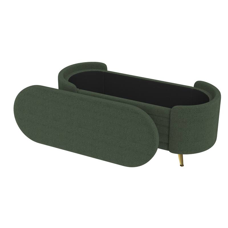 Roomfitters Modern Oval Storage Ottoman Bench, Upholstered Chenille Entryway Shoe Bench, Metal Legs