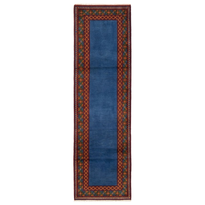ECARPETGALLERY Hand-knotted Uzbek Kargahi Blue Wool Rug - 2'9 x 9'7 - 2'9 x 9'7 - Blue