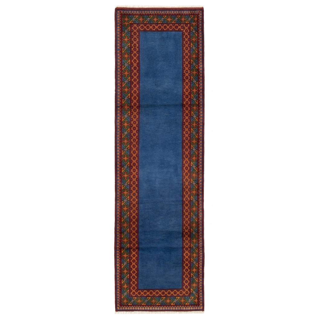 ECARPETGALLERY Hand-knotted Uzbek Kargahi Blue Wool Rug - 2'9 x 9'7