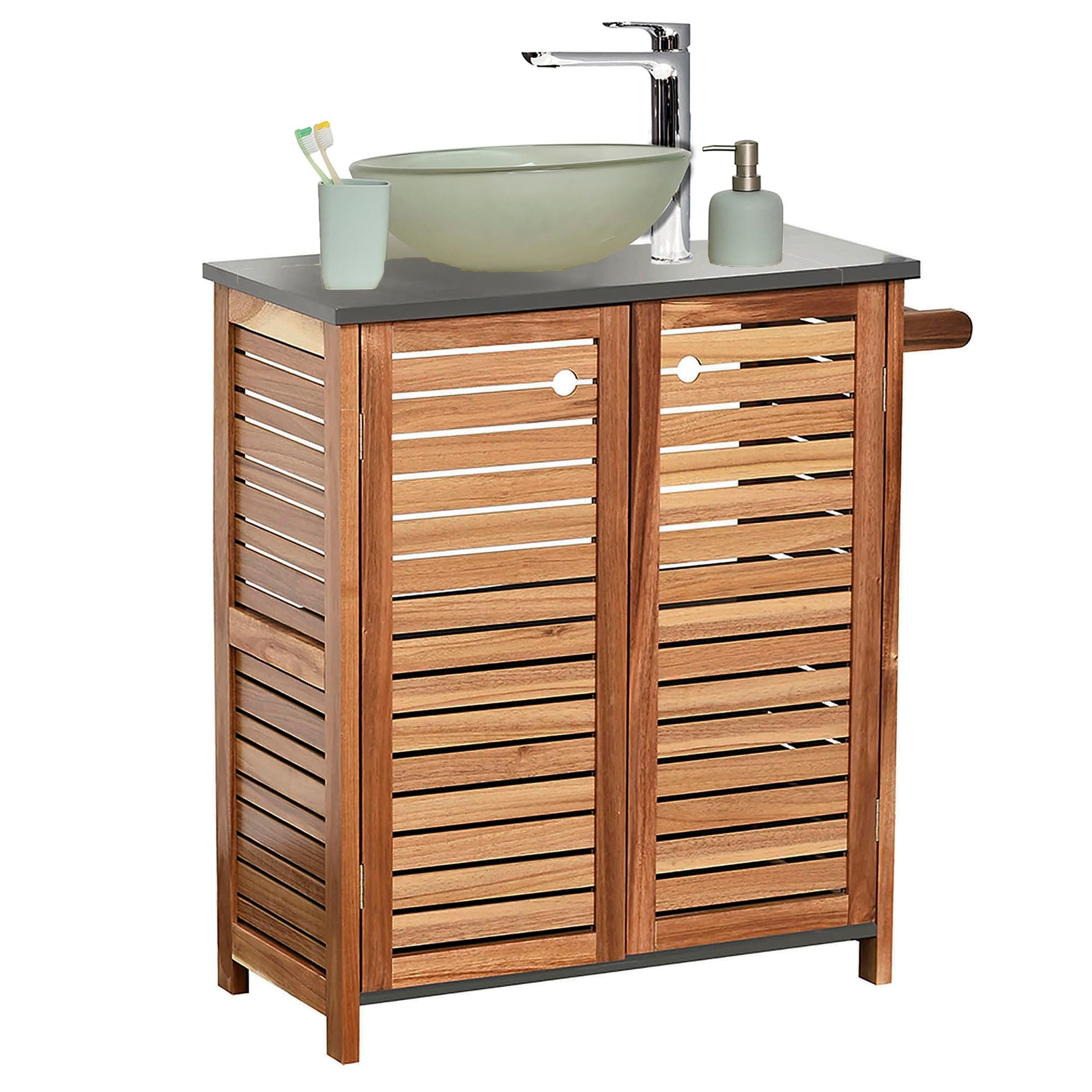 Wall-Mounted Sink Floor Cabinet Cebu Bamboo - Black Wood