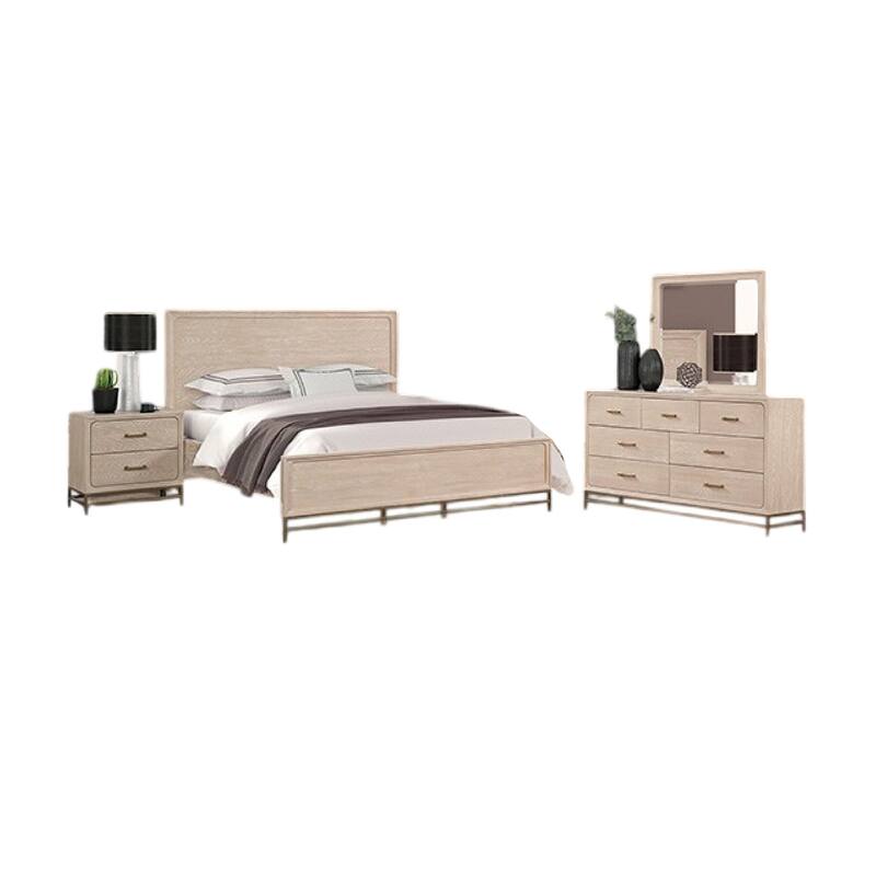 Rozie 5pc Queen Bedroom Set, Dresser, Mirror, 2 Nightstands, Light Oak