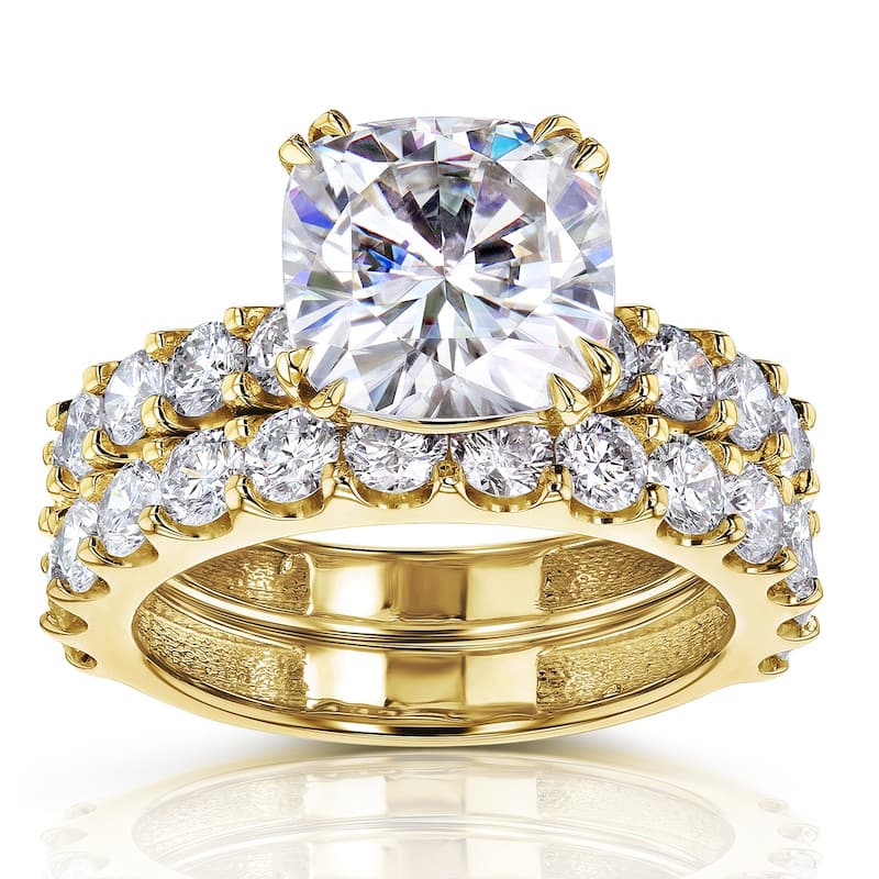 Kobelli 4.90 Carat Lab Grown Diamond Certified 14k Solid Gold Cushion-cut Wide Bands Lorette 2pc Bridal Set (EF/VS)