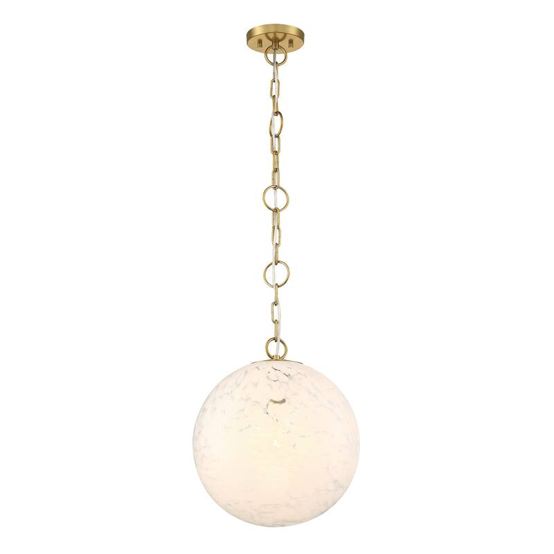 Wine Flower 60 Watt 1-Light Brushed Gold Glam Pendant Light with White Art Glass Shade - 16.25