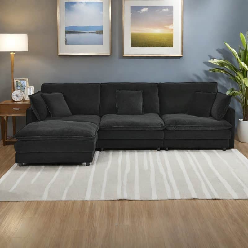 110.2" L-Shaped Sectional Sofa with Ottoman, Convertible 4-Seater Couch in Soft Towel Fabric