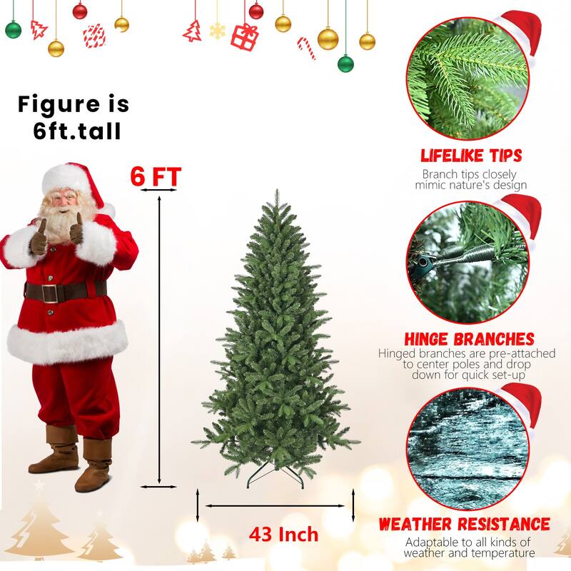 6ft Christmas Tree, 1168 Branch Tips, Full Lush Hinged Pine with Mixed Needles, Easy Assembly Holiday Tree with Metal Stand