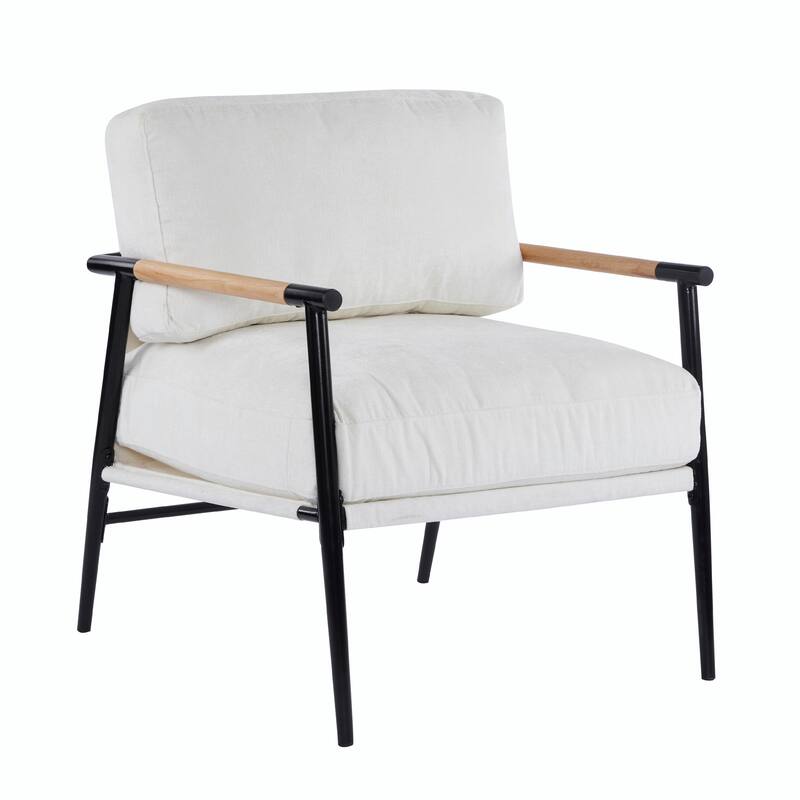 Minimalist Armchair - Soft Cushions, Wood/Metal Design, Compact