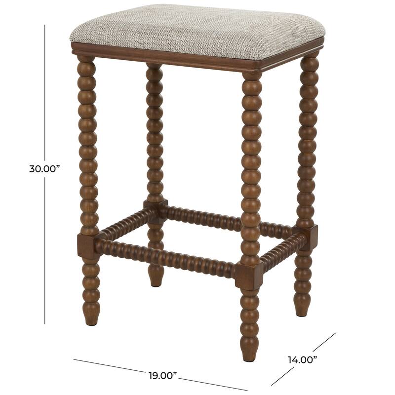 Fabric Home Bench with Brown Traditional Wood Turned Legs - Cream - Roche River Decor