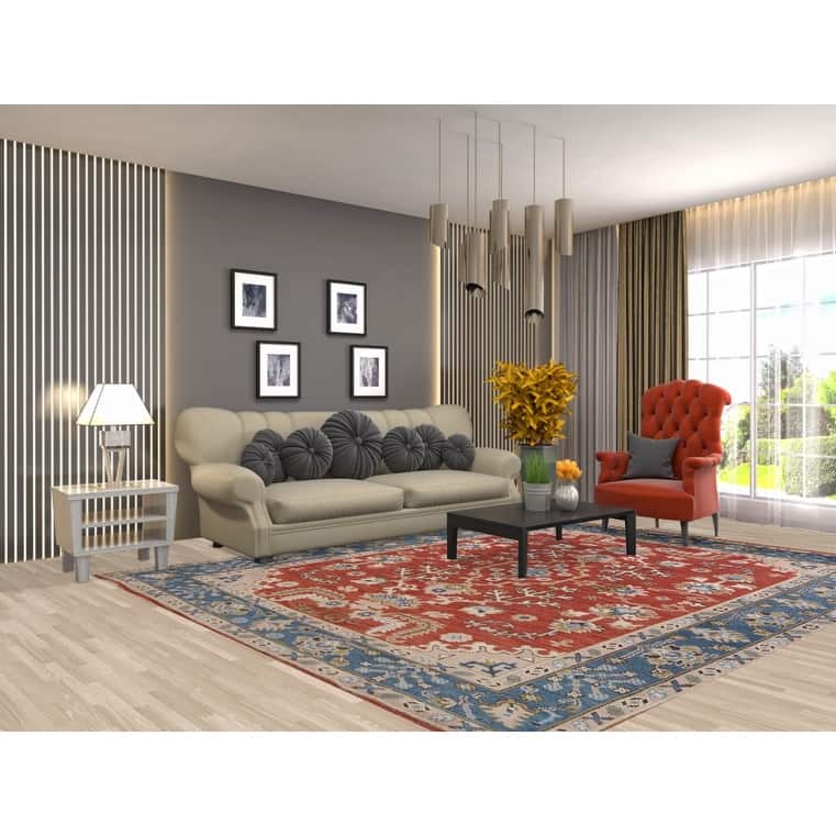 Oushak Oriental Area Rug Hand-Knotted Wool Carpet - 8'1"x 9'11"