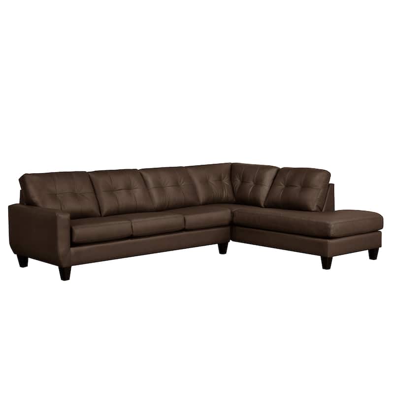 Gibson Top-Grain Leather Tufted Sectional Sofa - Chocolate Brown - Right Facing