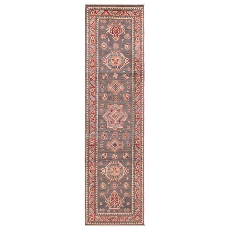 ECARPETGALLERY Hand-knotted Uzbek Ghazni Grey Wool Rug - 2'7 x 9'7 - Dark Grey - 2'7 x 9'7