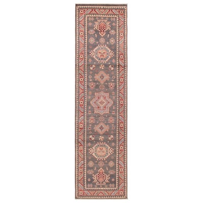 ECARPETGALLERY Hand-knotted Uzbek Ghazni Grey Wool Rug - 2'7 x 9'7