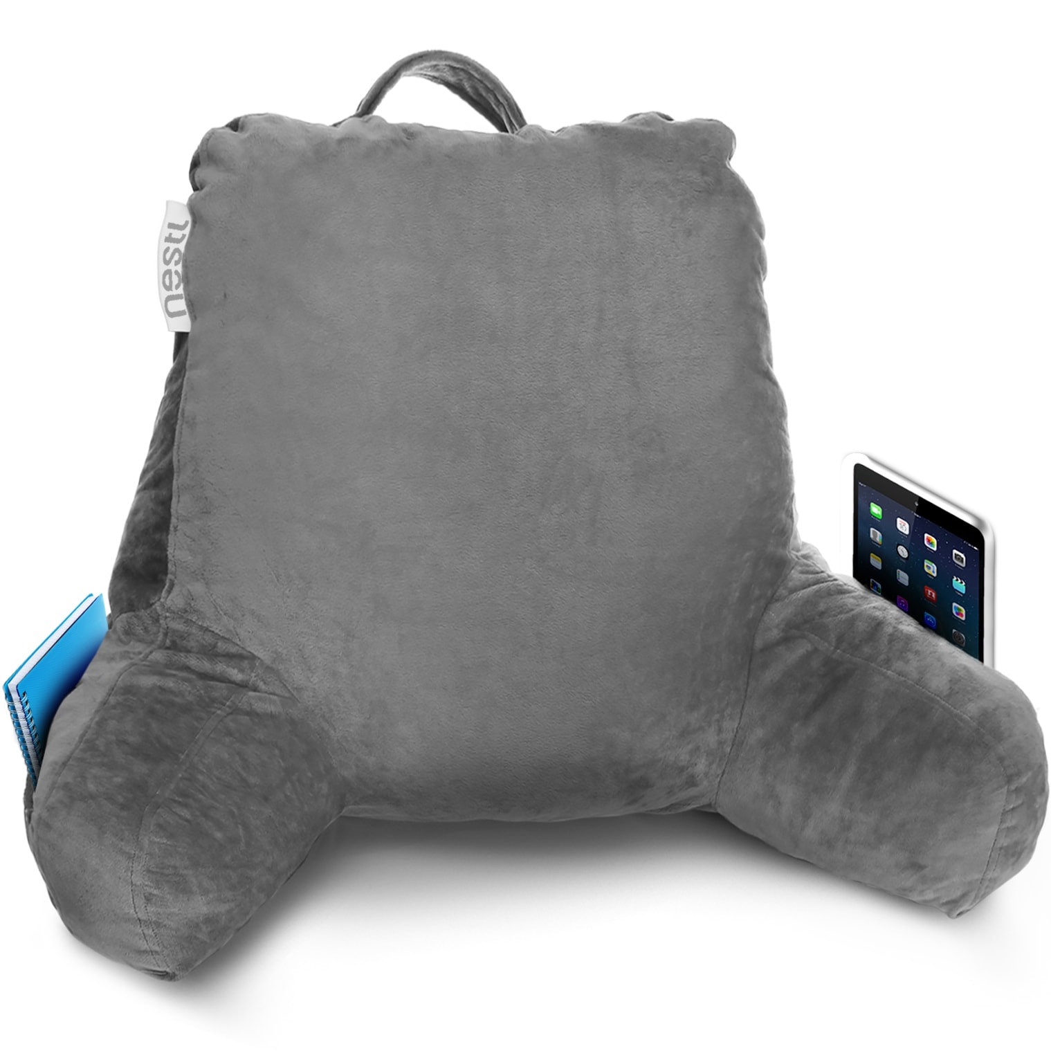 Nestl Memory Foam Reading Pillow with Backrest Arms and Pockets