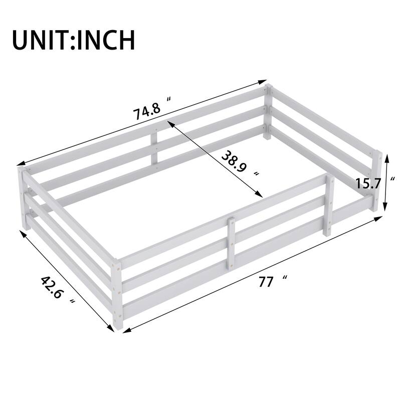 Twin Size Wood Montessori Floor Bed for Kids, Girls, Boys - Grey