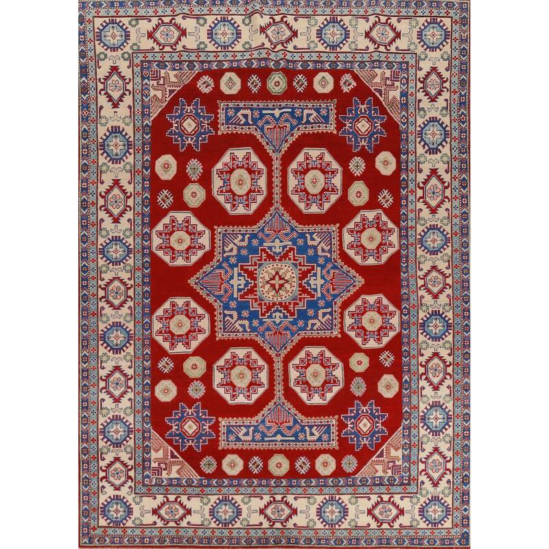 Hand Knotted Oriental 100% Wool Carpet Traditional Geometric Red Kazak Area Rug - 11' 5'' X 8' 4''