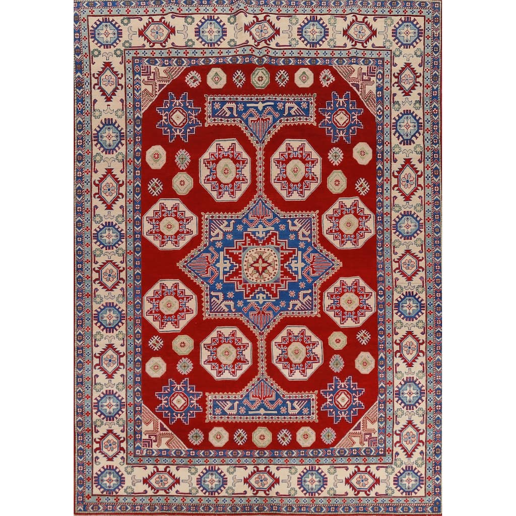Hand Knotted Oriental 100% Wool Carpet Traditional Geometric Red Kazak Area Rug - 11' 5'' X 8' 4''